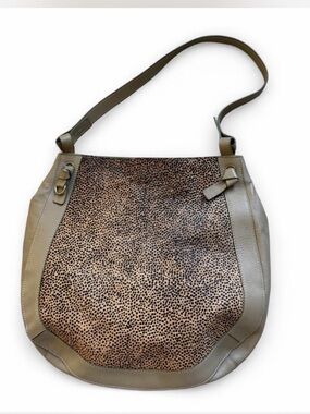 Lucky Brand Taupe Leather and Leopard Print Hobo Shoulder Bag